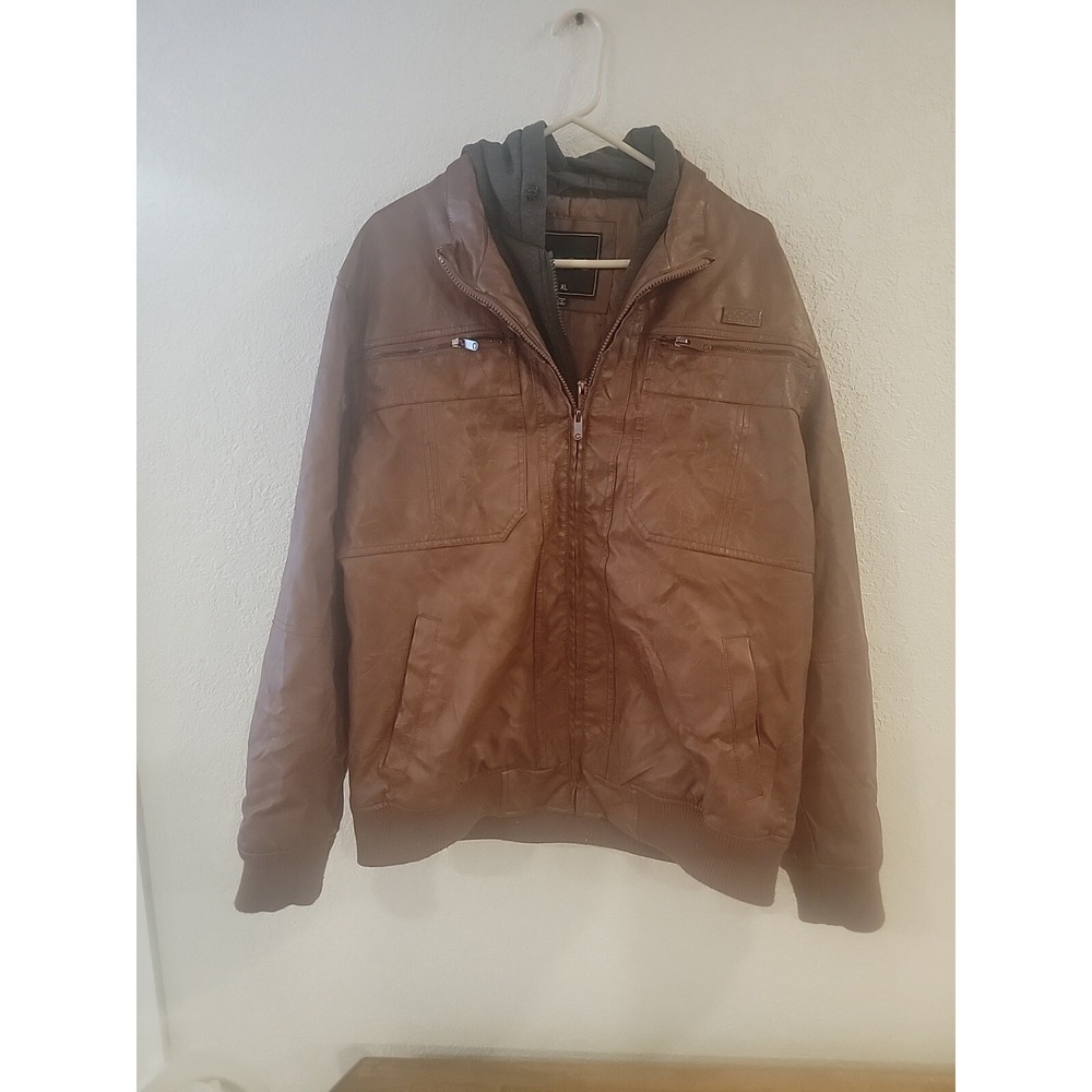 COOGI Australia Bomber Jacket Adult Size XL Mens Brown Faux Leather Coat EUC